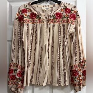 Savanna Jane Cream Blouse with Red Floral Embroidery